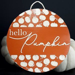 Hello Pumpkin Painted Door Hanger Fall Door Decor 16" Autumn Porch Sign